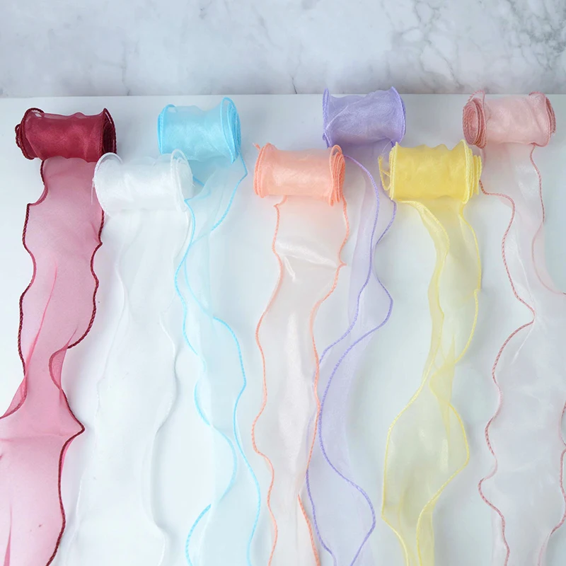 5M*6cm Wave Silk Organza Ribbon Bow Material ribbon decoration ribbon supplies organza ribbon wrapping ribbon sewing ribbon for Hair Ornament Gift Wrapping Decoration DIY Sewing Fabric Clothing Accessories