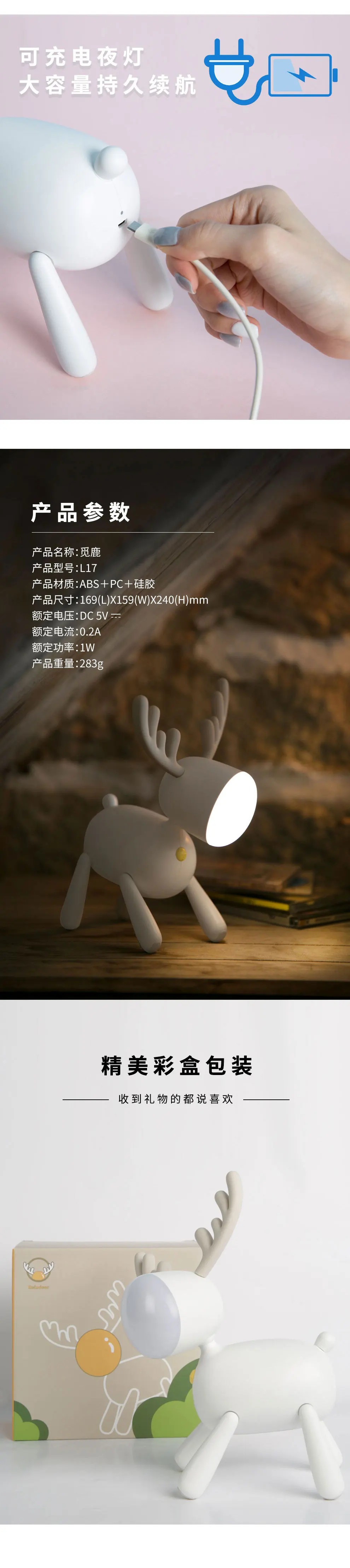 WENHSIN мультфильм лося ночник usb зарядка светодиодный Лось Свет Дети студенческий стол настольная лампа для чтения
