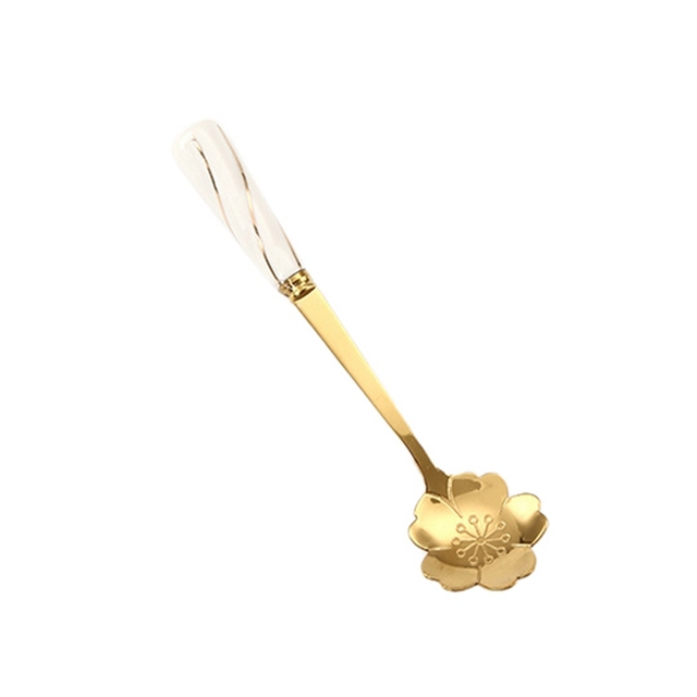 Plated Coffee Spoons Stainless Steel Teaspoons With Ceramic Handle Stirring Spoon For Dessert Cake Ice Cream Tableware