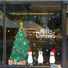 1 шт. рождество украшения пингвин сани с рисунком снеговика и оленя; двери Стикеры на окно, стекло, стену Стикеры