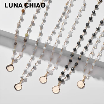 

LUNA CHIAO 2020 Summer Trendy Natural Stone Beaded Chain Link Pendant Necklace Delicate Charm Necklaces Jewelry for Women