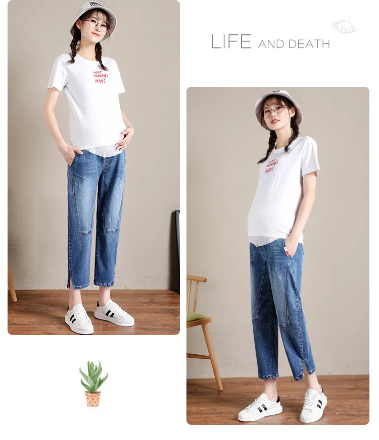 Vintgae потертые джинсы для беременных, одежда для талии, живота, эластичная свободная одежда для беременных
