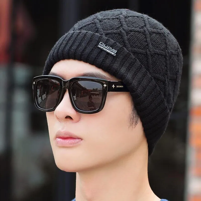 Брендовая Зимняя шляпа вязаная шапка шарф Skullies Beanies мужские зимние шапочки для мужчин и женщин Gorras шерстяной берет маска мужская шапка Кепка - Цвет: Hat black