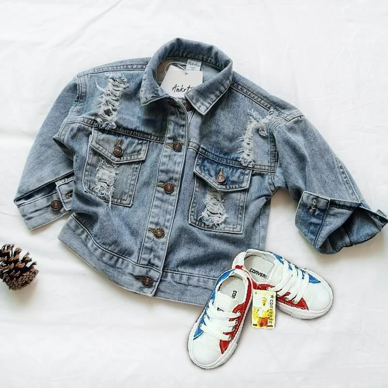 Baby Boy Girl Denim Jacket Ripped Holes Infant Toddle Jean Coat Kids Jean Clothing Baby Outwear Spring Autumn Chaqueta Clothes