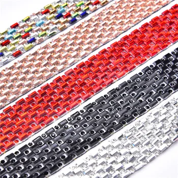

2Yard rectangle black Glass Hotfix Rhinestones Chain Trim Strass Crystal Banding Mesh Bridal Crystal Appliques For Wedding Dress