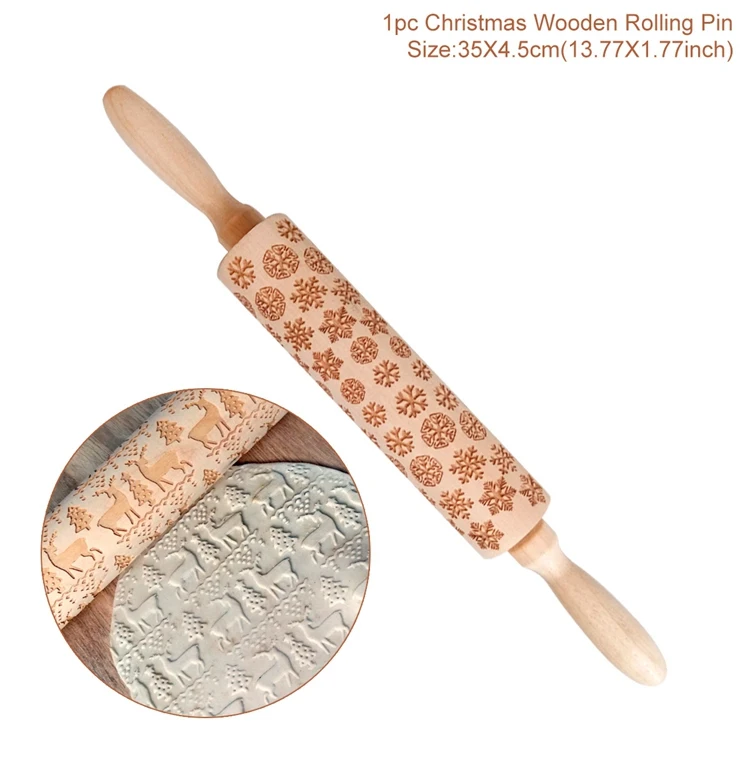 Elk Wooden Rolling Pin For Baking Cookies Christmas Home Decorations Navidad Decor Noel Natal Cristmas Gift New Year - Цвет: Rolling Pin 1