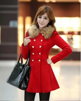 

Women Winter Warm Slim Fur Collar Coat Parka Outwear Overcoat