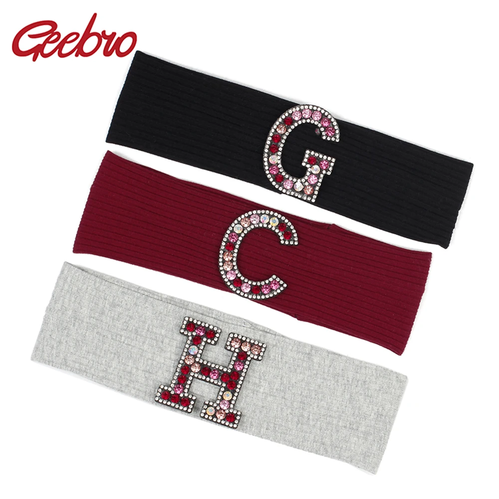 

Детский ребристый вязаный головной убор Geebro, повседневный детский новый мягкий эластичный головной убор с надписью стразы, головной убор, аксессуары для волос