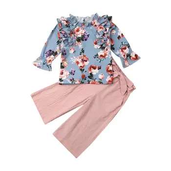 

Newborn Baby Girls Clothes Fly-Sleeve Long Sleeve Printed Tops Trousers Pants Clothes