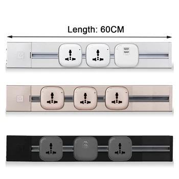 

Fashion EU Standard Wall Socket 3 Colors 60CM Socketbar Aluminum Alloy USB Wall Socket UK Universal Socket For Bedroom