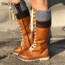 Женские сапоги до колена; женские винтажные сапоги на толстом каблуке и молнии; Женские Повседневные высокие сапоги на шнуровке; мягкая женская удобная обувь; Botas размера плюс