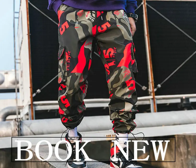 Camouflage Men Streetwear Pants Harajuku Casual Cargo Pants Man Printed Multi-Pockets Hip Hop Elastic Trousers Pantalon Homme