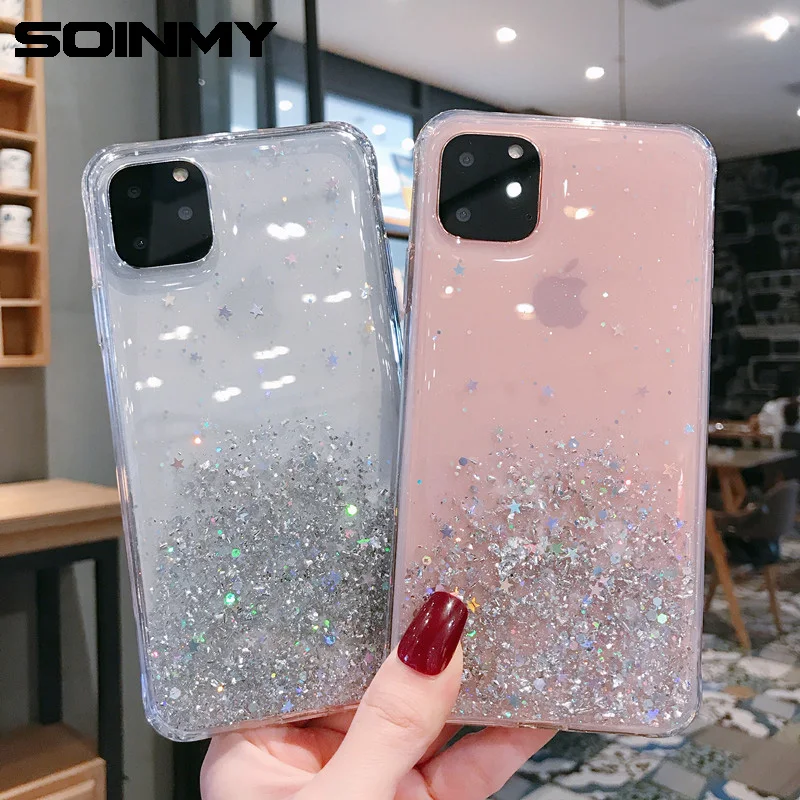 

Transparent Glitter Star Soft TPU Case For iphone 11 Pro 11Pro Luxury Sequins Clear Cover For iphone 11 pro Max 2019 Phone Cases
