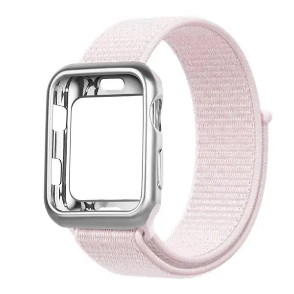 Чехол+ ремешок для часов Apple watch 5/4 ремешок 44 мм 40 мм iWatch 42 мм 38 мм спортивный нейлоновый ремешок для часов Браслет Apple Watch 3 2 1 - Цвет ремешка: pearl pink
