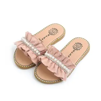 

New Summer 2020 Girls Sandals Fashion Pearl Ruffles Slides Shoes Anti-Slip Baby Sandals Toddler Size 21-30