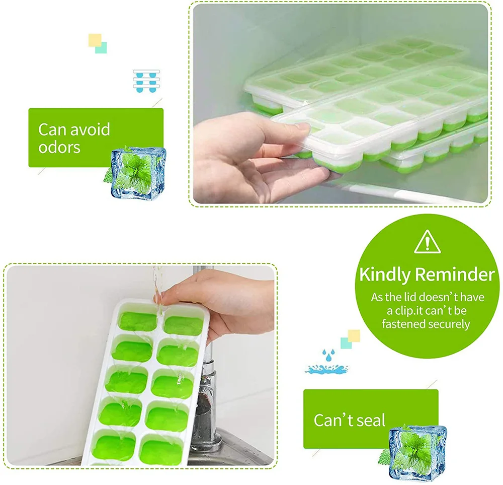 Ice Cube Mold Ice Cube Trays Reusable Silicone Ice cube Mold Fruit Maker with Removable Lids Kitchen Tools Freezer Summer Mould