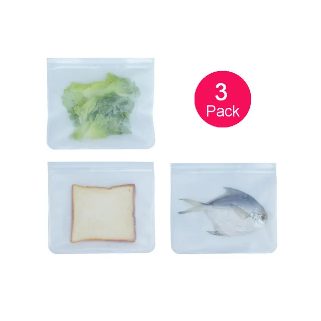 3Pcs Large Силиконовый мешок с зажимом мешок многоразовая емкость для заморозки Ziplock мешок нулевой отходов герметичный Топ фрукты ланч бокс - Цвет: 3Pcs Large