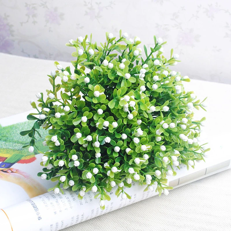 15Pcs Simulation Flower Artificial Milan Grain Plastic Flower Grass Green Plant Grain Wedding Party Garden Home Decoration