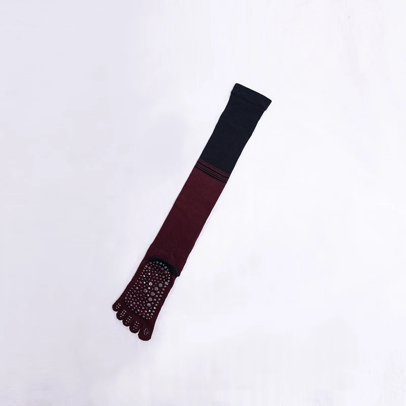 wine red n black Осенне-зимняя одежда, женские носки для йоги, выше колена, пять пальцев, Чулки с нескользящей подошвой в горошек, женские носки для пилатеса, йоги, упражнений, йоги - Цвет: wine red n black