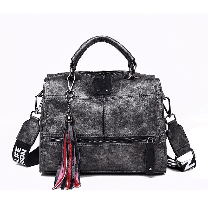 Ретро Женские сумки через плечо с кисточкой женские кожаные сумки bolso mujer tote Роскошные брендовые сумки для женщин sac основной femme - Цвет: Gray