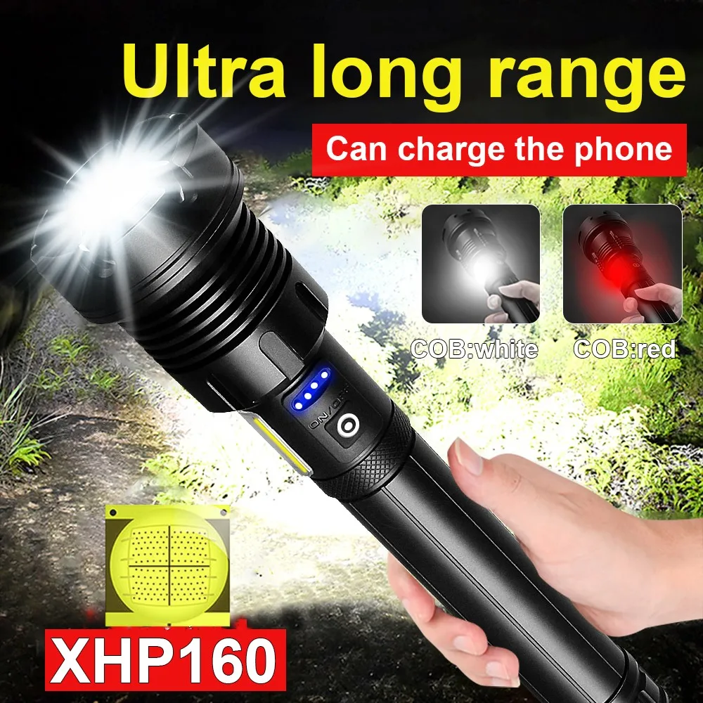 Lampe de poche tactique puissante XHP360, 9000lm, haute puissance, torche  Rechargeable, lampe à main, lanterne Led pour le Camping