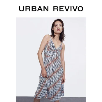 

URBAN REVIVO Women V-Neck A Line Dress Sleeveless Loose Fitting With Knot Detailing WE19S7AS2002