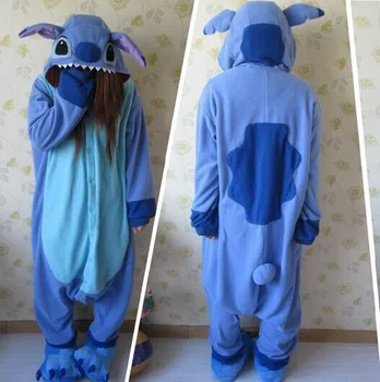 

Designer kawaii Anime Animal Blue lilo Stitch Pajamas Adult Unisex Women Men Onesie Polyester Polar Fleece One Piece Sleepwear