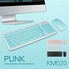 Para novo 2.4g conjunto de teclado sem fio doces cor redonda keycap teclado e mouse combo para escritório em casa portátil notebook pc meninas