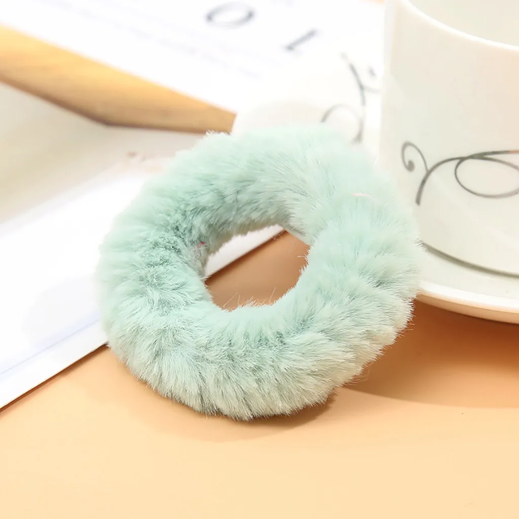 1PC Faux Fur Furry Scrunchie Winter Elastic Hair Rubber Band Adult Simple Solid Soft Plush Hair Band For Women Hair Accessories