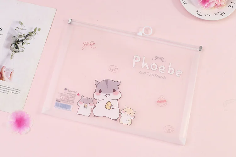 1PC Kawaii Creative Peter Mouse A4 PP Zipper File Folder Bag Document Paper Organizer Storage Bags School Office Stationery