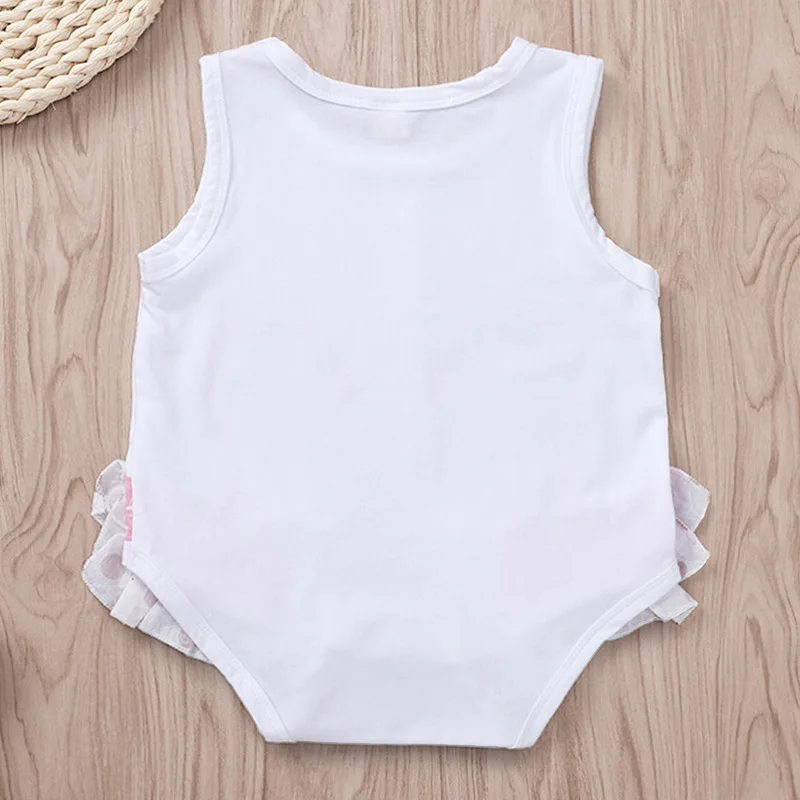 Милый хлопковый комбинезон с изображением фламинго белый без рукавов в розовый