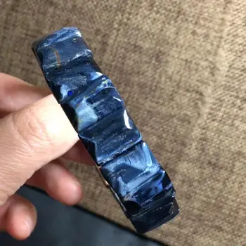 

Genuine Natural Namibia Pietersite Blue Gemstone Rectangle Beads Stretch Bracelet 14x5mm Bangle Women Men AAAAAA