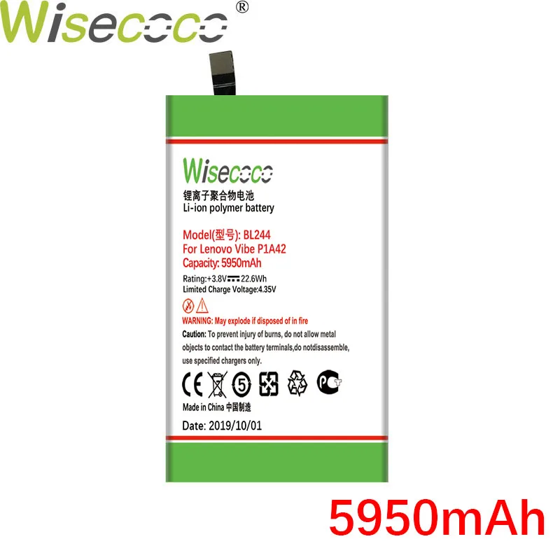 WISECOCO 5950 мАч BL244 батарея для lenovo Vibe P1 P1A42 P1C58 P1C72 мобильный телефон последняя продукция с отслеживающим кодом