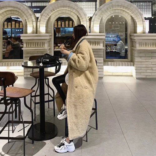Южная Корея Dongdaemun Женское пальто из искусственного меха норки и кашемира, свободное толстое пальто средней длины, пальто из овечьей шерсти