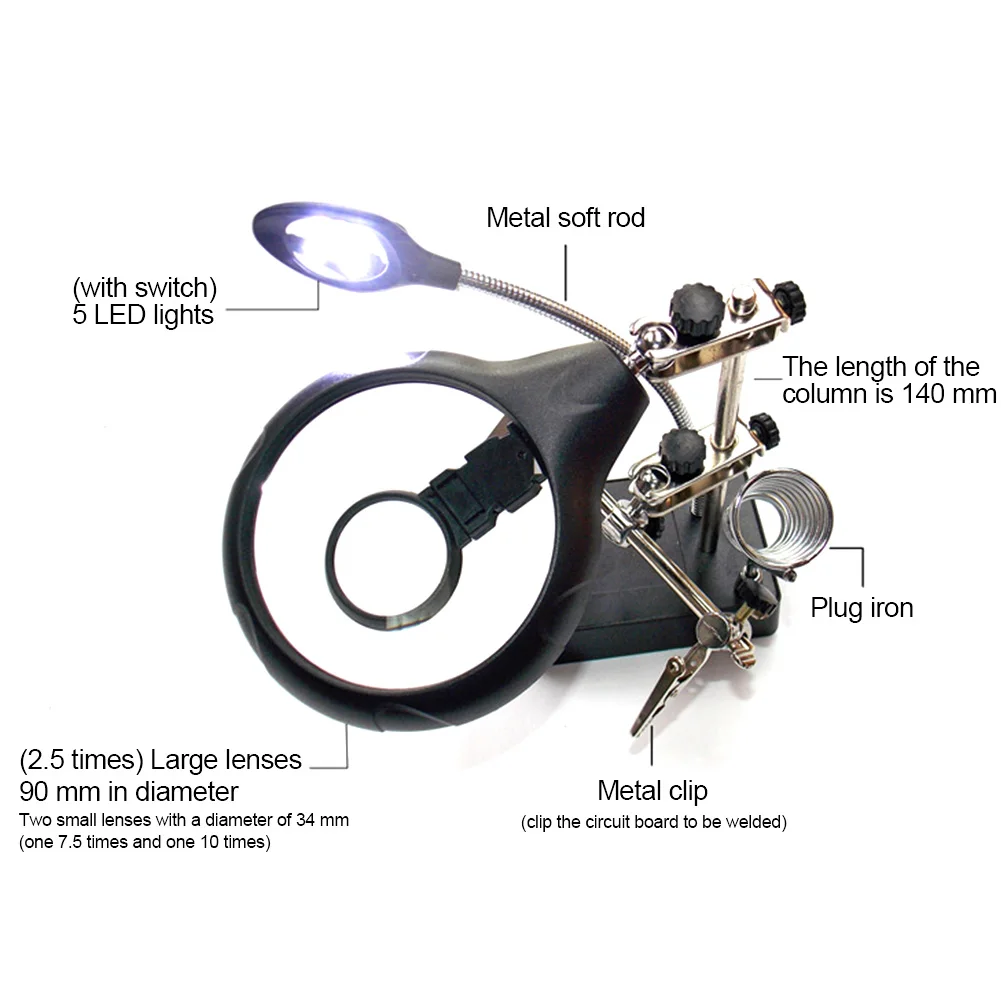 Desk Lamp Magnifier Stretchable Stable Modelling Multifunction Wide Use LED Light Welding Adjustable Convenience Reading