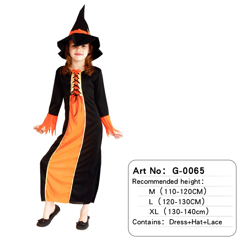 Праздничные, карнавальные, вечерние, детские маскарадные костюмы ведьмы со шляпой, костюмы для шоу, костюмы ведьм для девочек, плащи ведьмы, Комбинезоны для костюмированной вечеринки - Цвет: G-0065