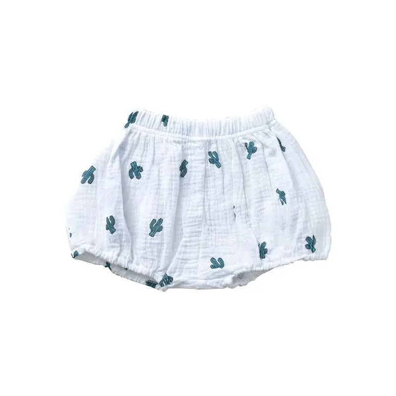 0-3T Newborn Baby Boy Girl Kids Shorts Bottoms Cartoon Print Elastic Waist PP Linen Bloomer Panties - Цвет: Withe Cactus