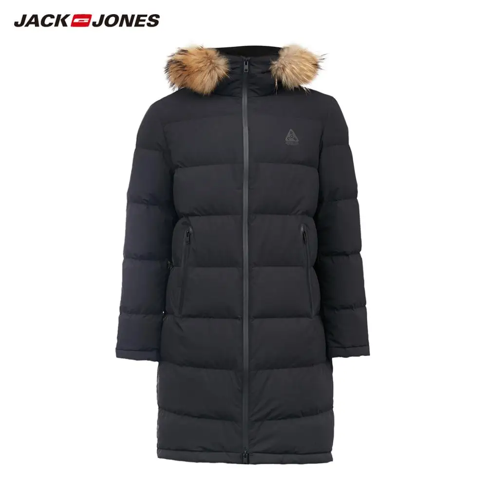 JackJones зимний мужской длинный пуховик с меховым воротником и капюшоном, парка, пальто, мужская одежда 219312503