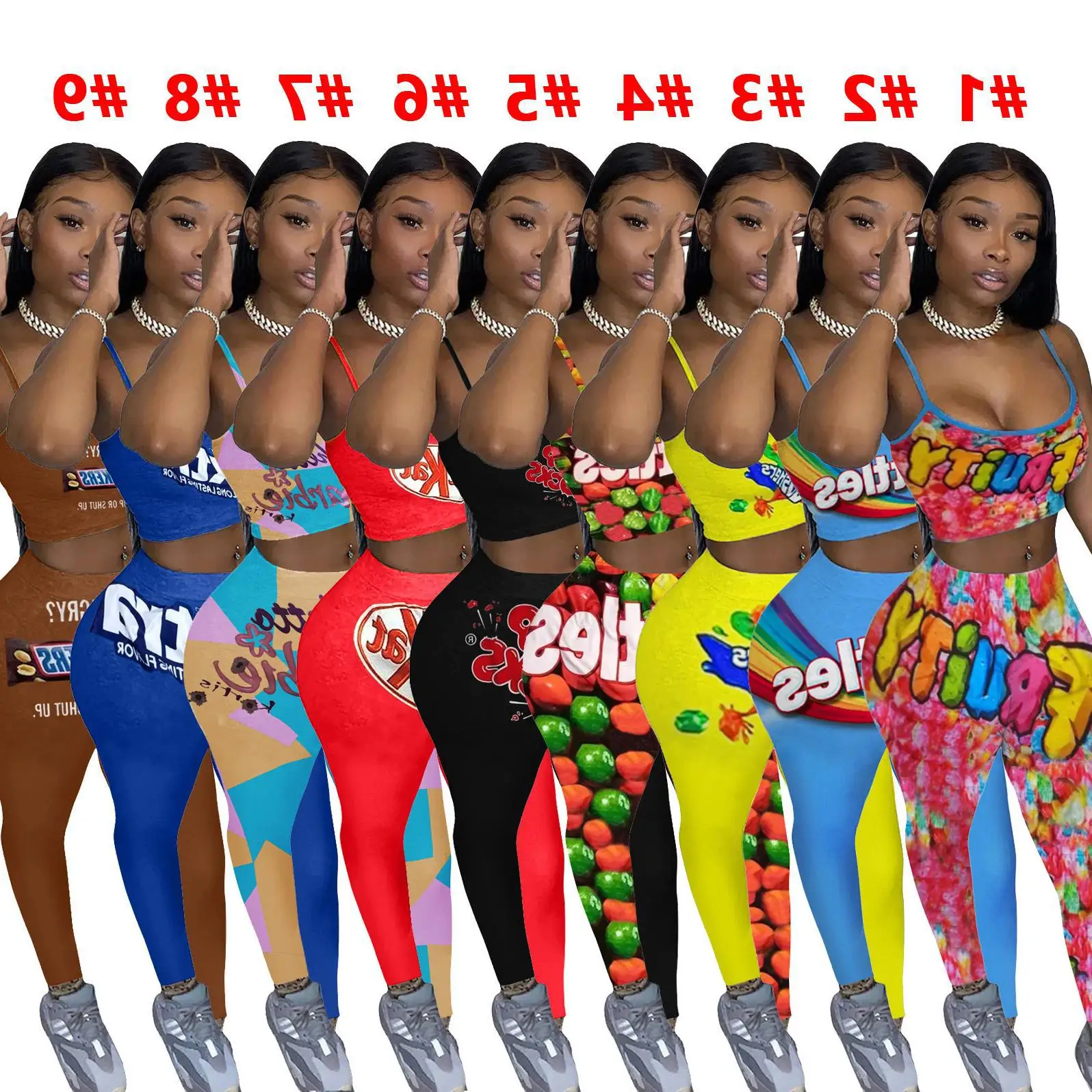 

Candy Booty Two Piece Set Women Top And Pants Cute Bodycon Leggings Sport Plus Size Snack Fruity Pebbles Gushers