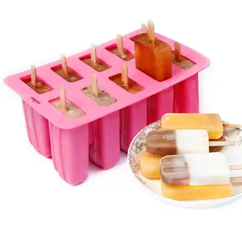 

10 Grid Summer Refrigerator Ice lollyse Moulds Freezer DIY Home Ice Cream Dessert Kitchen Tool Silicone Mold with Wood Sticks