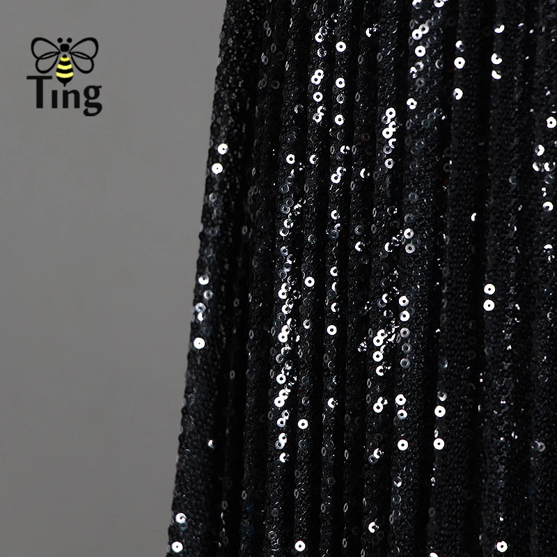 Tingfly S дизайнер подиума полный Sequines Роскошные блестящие вечерние платья винтажное элегантное миди длинное Плиссированное Платье черное Vestidos