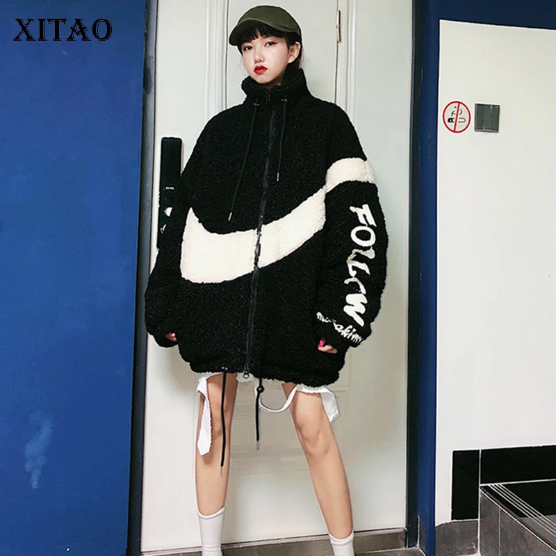 white XJ3030 XITAO полосатая парка с буквенным принтом, модная новинка, зимнее пальто с геометрическим рисунком размера плюс, длинный рукав, маленькое повседневное Свободное пальто XJ3030 - Цвет: white XJ3030