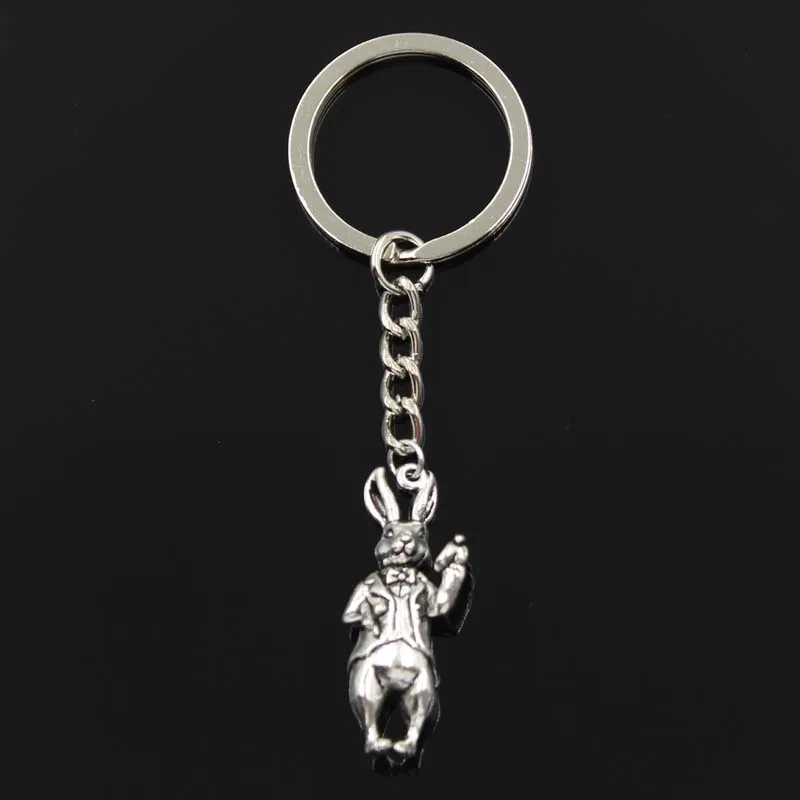Fashion Keychain 36x15mm 3D Rabbit Silver Color Pendants DIY Men Jewelry Car Key Chain Ring Holder Souvenir For Gift | Украшения и