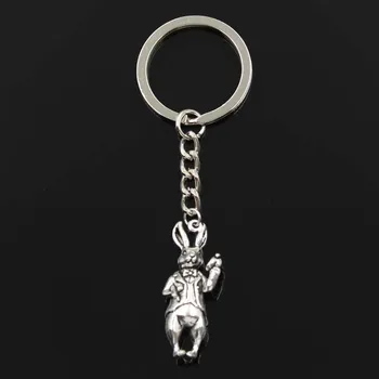 

Fashion Keychain 36x15mm 3D Rabbit Silver Color Pendants DIY Men Jewelry Car Key Chain Ring Holder Souvenir For Gift