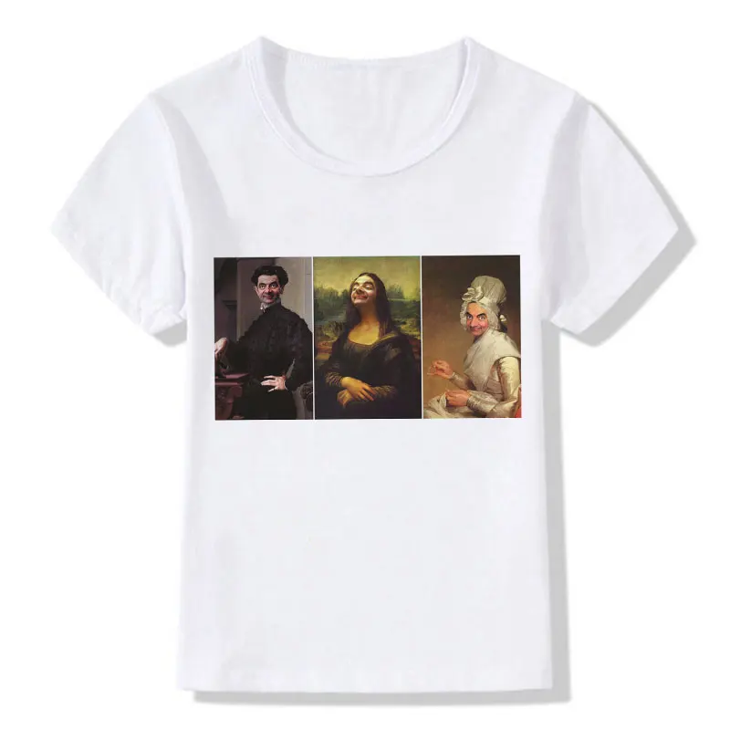 Летняя футболка детские милые Забавные топы с принтом Monla Lisa для девочек, модная футболка для мальчиков повседневная креативная футболка с круглым вырезом Kawaii - Цвет: 3463