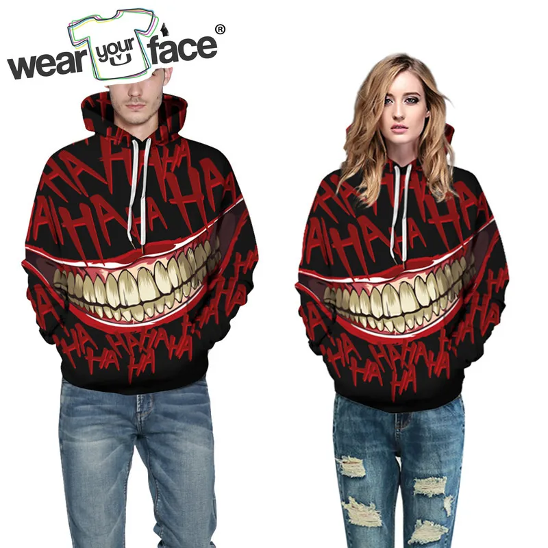 Красный хаха Джокер 3D по всей поверхности печатных Crewneck толстовки уличная унисекс косплей отдых пара Толстовка размера плюс
