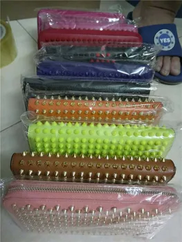 

Japan Korean Style Women Wallet Money Clip Luxury Genuine Leather Spikes Rivet Wallets Clutch Male Female Long Purse Coin Holder