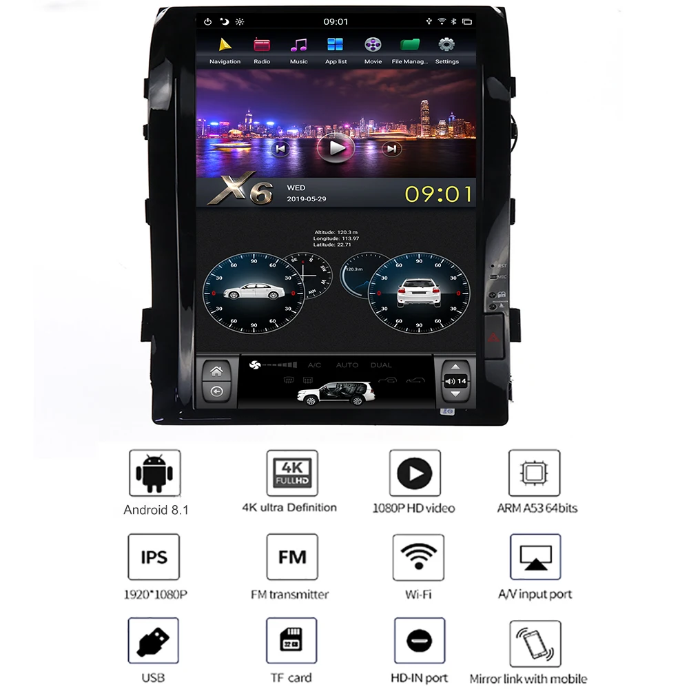 YAZH 1" Tesla стиль автомобиля gps Мультимедиа для Toyota Land Cruiser LC200 2008 2009 2010 2011 2012 2013 с 4K дисплеем