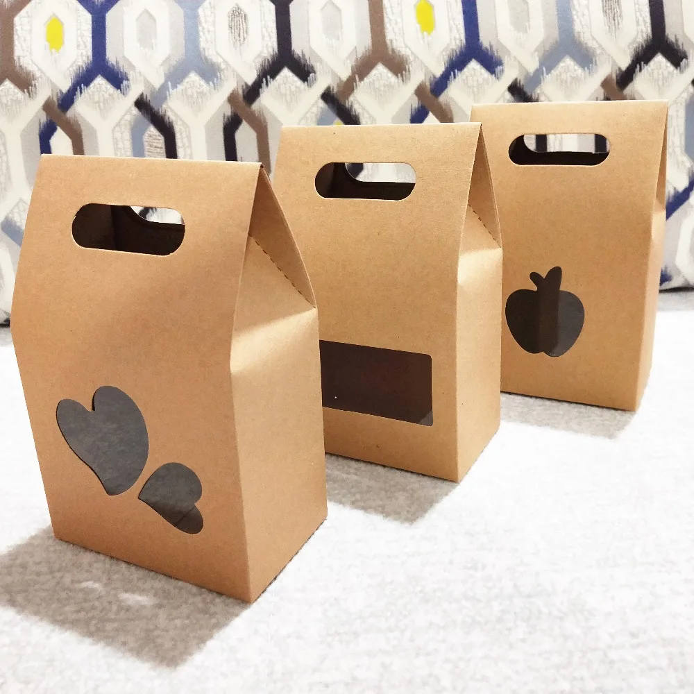 

30Pcs 10x6x16cm Retro High Capacity Paper Card Christmas Gift Box Storage Container Add PVC Apple Hearts Square Pack Chocolates