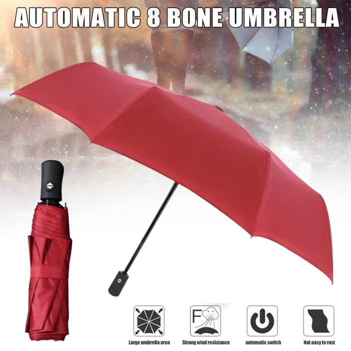 Umbrella 8 Ribs Auto Open Close Windproof Rain Umbrella Waterproof Outdoor FP8